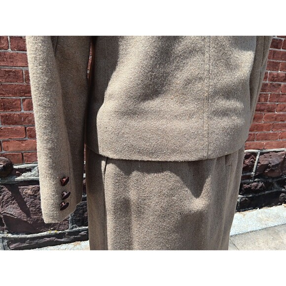 College Town Vintage 70s/ 80s Women's Wool Blend Tweed Skirt Suit Beige sz 4/5 - Picture 8 of 13